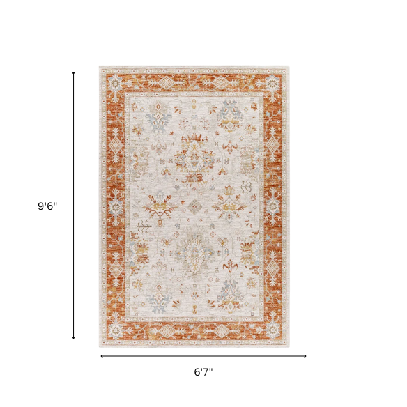 Elegant Oriental Rug – Stain-Resistant, High-Low Pile, Machine Woven with Fringed Detailing