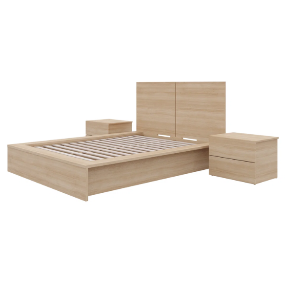 Elegant 3-Piece Wood Bedroom Set – Full Double Size Bed with Stylish Headboard and 2 Matching Nightstands