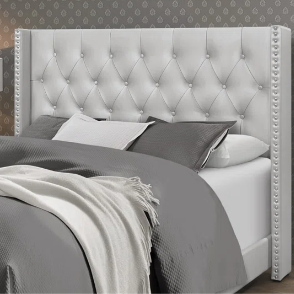 Queen Size Upholstered Low Profile Bed with Glamorous Button Tufted Foundation – Elegant and Timeless Design