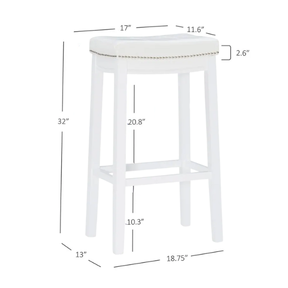 Backless Upholstered Counter Stool – Sturdy Wood Frame, Faux Leather Seat with Nailhead Trim & Double-Needle Stitching for Stylish and Durable Seating