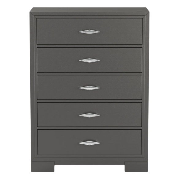 Contemporary 6-Piece Queen Bedroom Set in Solid Grey with LED-Illuminated Headboard, Textured Panels, and Eco-Friendly Rubberwood Construction