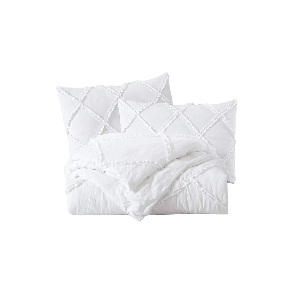 Solid White Reversible Comforter Set – Timeless, Cozy, and Versatile Bedding with Romantic Ruffles