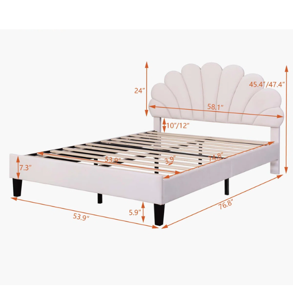 Upholstered Platform Bed with Flower Pattern Velvet Headboard – Full/Double Size, Elegant Design for Modern Bedrooms