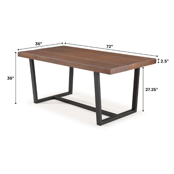72-Inch Solid Wood Distressed Dining Table – Rustic Industrial Charm for Any Dining Room