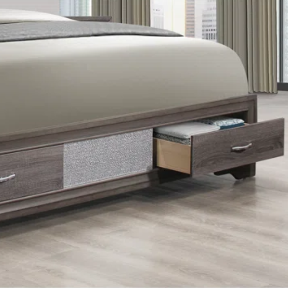 Visually Stunning Panel Configurable Bedroom Set – Clean Modern Design with Timeless Gray Finish, Melamine Detailing, Panel Headboard, and Spacious Footboard Drawers – Perfect for Creating a Serene and Stylish Bedroom Retreat