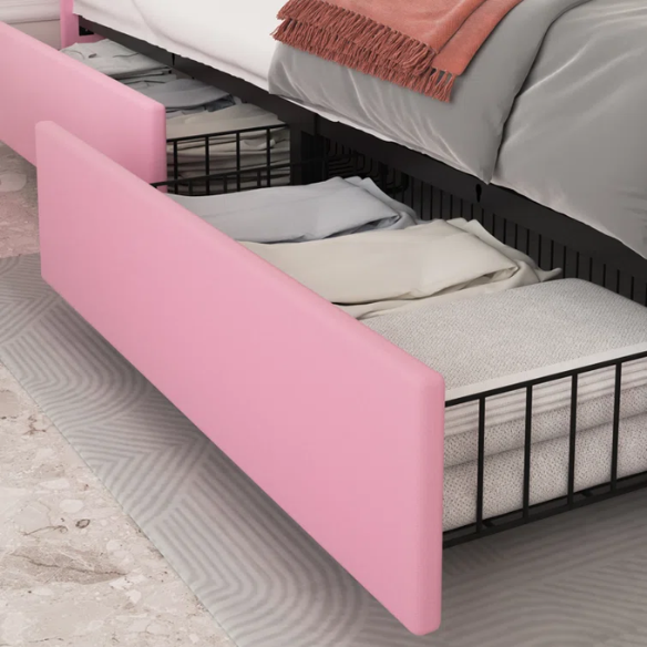 Velvet Upholstered Queen Size Platform Bed with Adjustable Headboard and 4 Storage Drawers