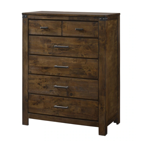 Timeless 6-Piece Brown Rustic Wood Panel Bedroom Set with Modern Design and Inviting Elegance