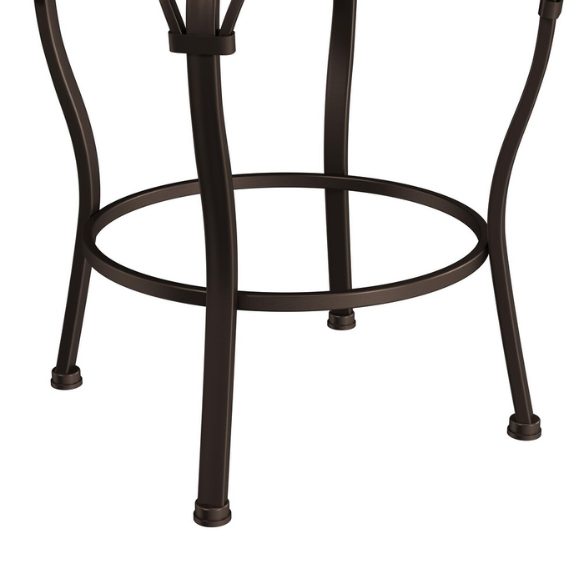 Metal Swivel Stool – Dark Chestnut Finish with Distressed Wood Rail, Geometric Back Design, Antique Brown Faux Leather Seat, 360° Swivel, Counter & Bar Height Options