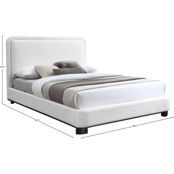 Luxurious Linen Textured Fabric King Size Upholstered Panel Bed with Solid Wood Base