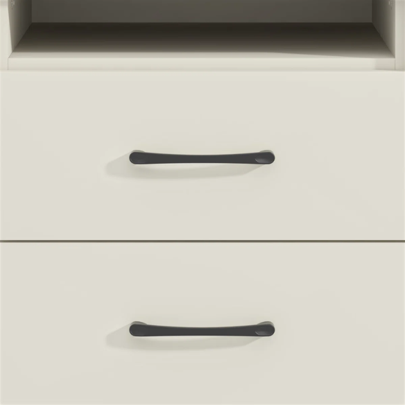 22.7" 2-Drawer Nightstand – Space-Saving Modern Minimalism, Engineered Wood with Clean-Lined Silhouette, Neutral Finish, Open Cubby & 2 Spacious Drawers for Bedroom Storage, Ideal for Tech & Accessories