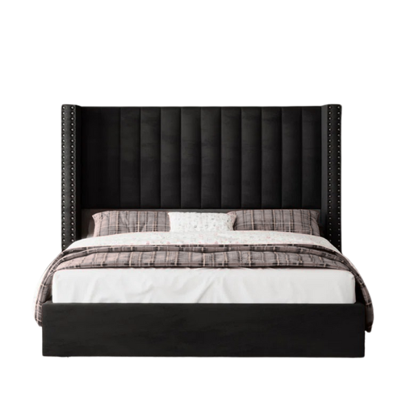 Velvet Upholstered Queen Size Platform Bed with Tufted Button Detail on Headboard