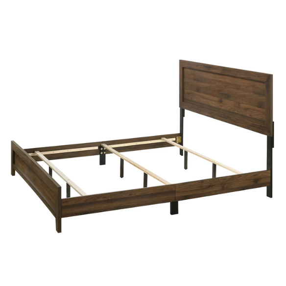 Elegant 5-Piece Cherry Brown Transitional Wood Grain Panel Bedroom Set with Timeless Style and Modern Touch