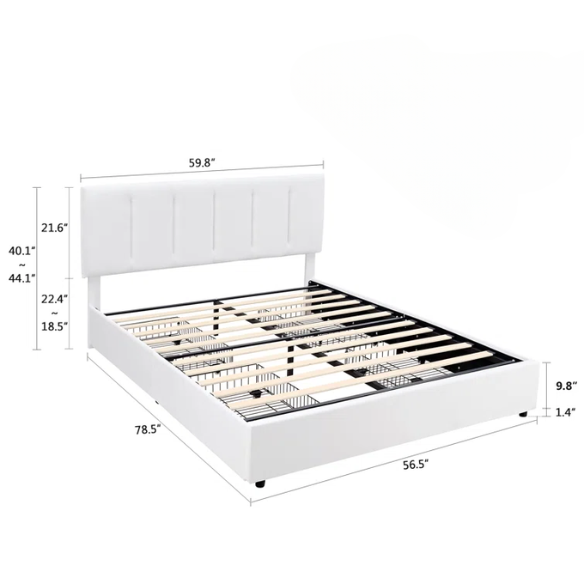 Velvet Upholstered Queen Size Platform Bed with Adjustable Headboard and 4 Storage Drawers
