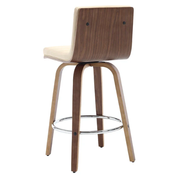 Mid-Century Modern Faux Leather Swivel Counter/Bar Stools – 360° Swivel, Padded PU Leather Seat & Back, Durable Bentwood Legs, Metal Footrest, Supports Up to 440lbs for Home Bar or Kitchen