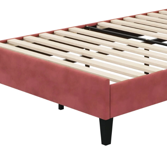 Upholstered Platform Bed with Flower Pattern Velvet Headboard – Full/Double Size, Elegant Design for Modern Bedrooms