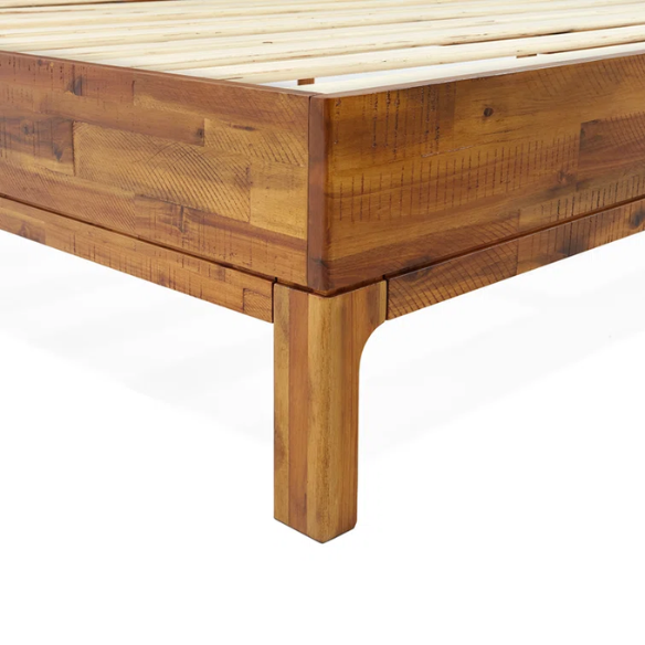 Solid Wood Platform King Size Bed with Headboard and Sturdy Steel Frame, Rustic Design