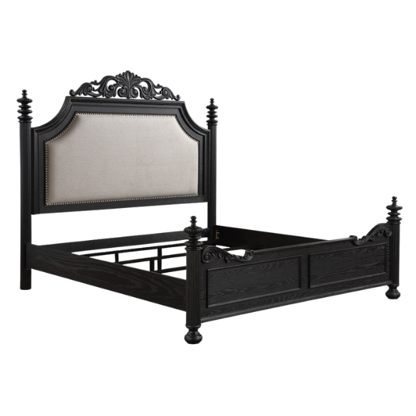 3-Piece Black Modern Contemporary Solid Wood & Veneers Fabric Upholstered Bedroom Set – Sleek, Sturdy Design with Luxurious Comfort