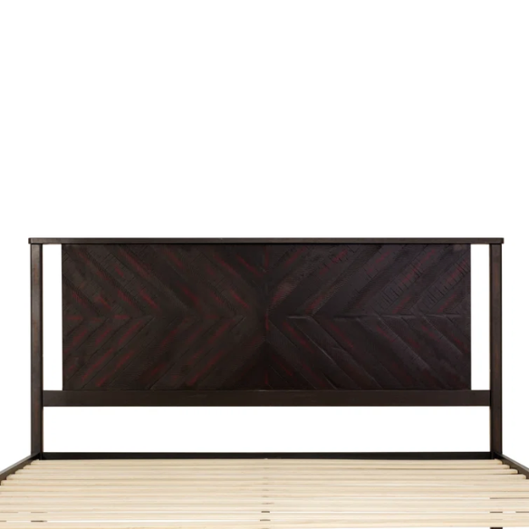 Solid Wood Platform King Size Bed with Headboard and Sturdy Steel Frame, Rustic Design