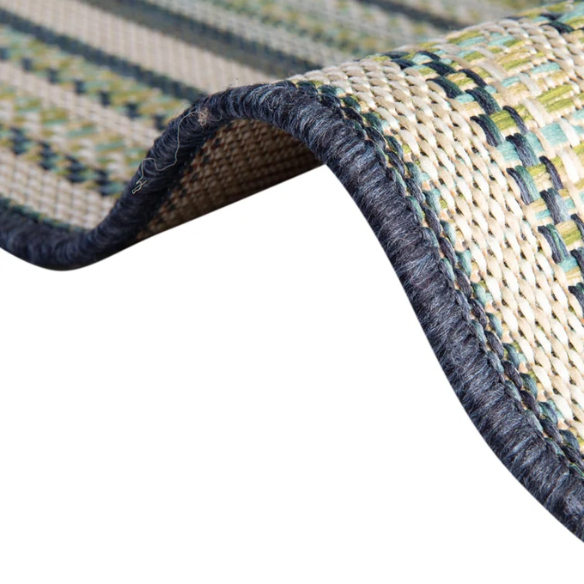 Coastal-Inspired Geometric Rug – Fade & Stain-Resistant,Ivory,Green,Blue Pattern, Ideal for Indoor/Outdoor Use
