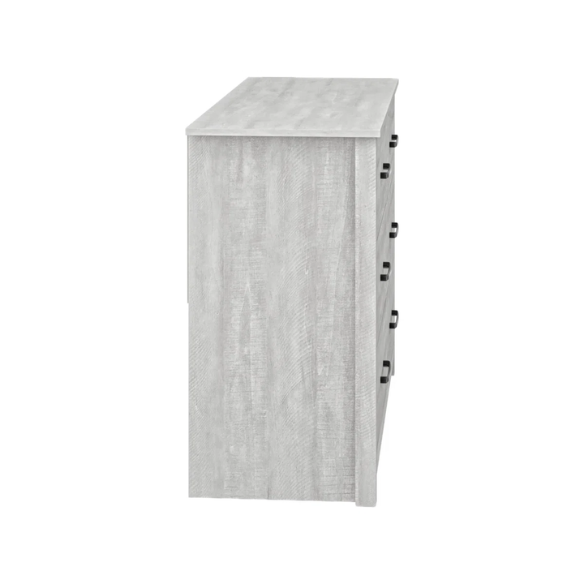 Modern 6-Drawer Double Dresser with Flared Feet and Sleek Black Metal Handles