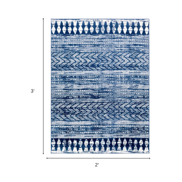 Southwestern-Inspired Geometric Rug – Navy Blue Diamond, Chevron & Dot Patterns on Off-White, Stain-Resistant, Perfect for High-Traffic Areas