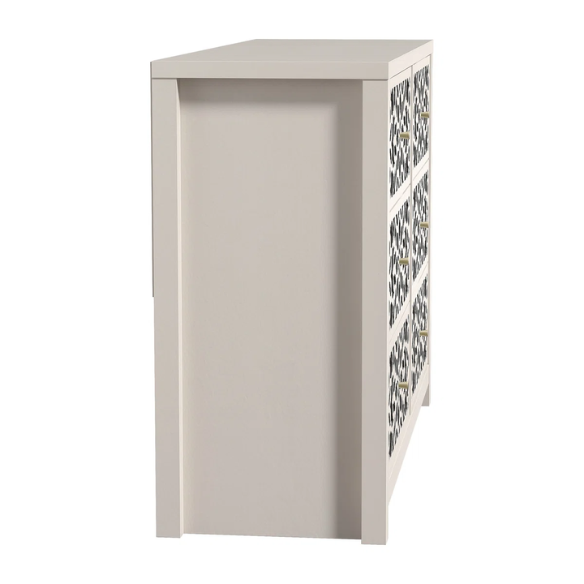 Boho-Inspired 45.4" 6-Drawer Dresser with Distressed Finish and Openwork Floral Details