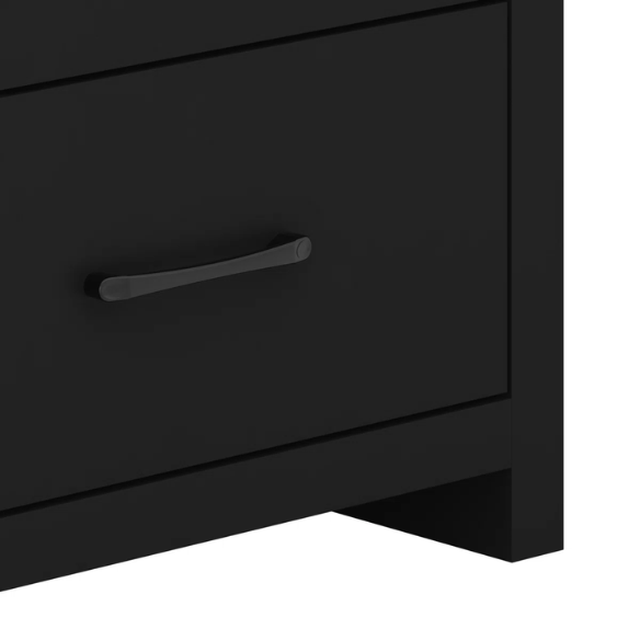 Modern 6-Drawer Double Dresser with Flared Feet and Sleek Black Metal Handles