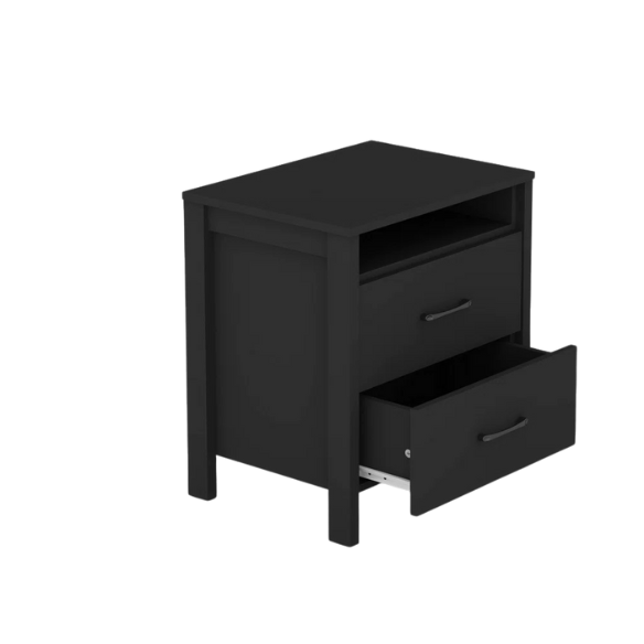 22.7" 2-Drawer Nightstand – Space-Saving Modern Minimalism, Engineered Wood with Clean-Lined Silhouette, Neutral Finish, Open Cubby & 2 Spacious Drawers for Bedroom Storage, Ideal for Tech & Accessories