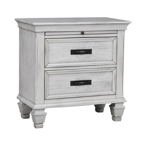 Rustic 2-Piece Wood Panel Bedroom Set with Louvered Headboard & Nightstand – Wire-Brushed Finish and Millwork Trim for a Warm, Homely Touch