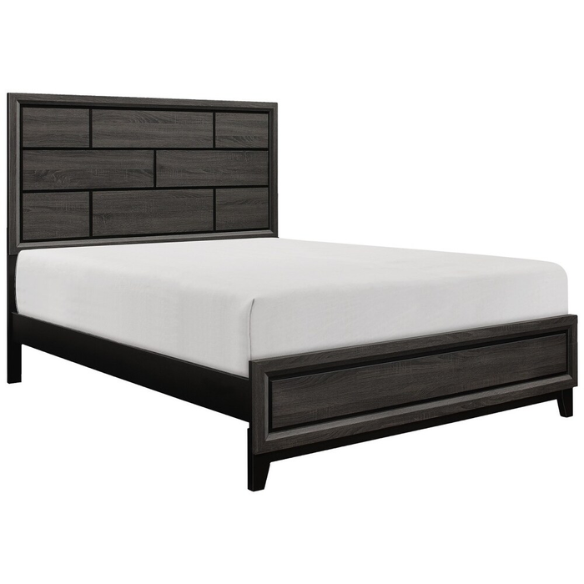 5-Piece Gray Modern Panel Bedroom Set with Wood Grain Accents & Nickel Metal Hardware