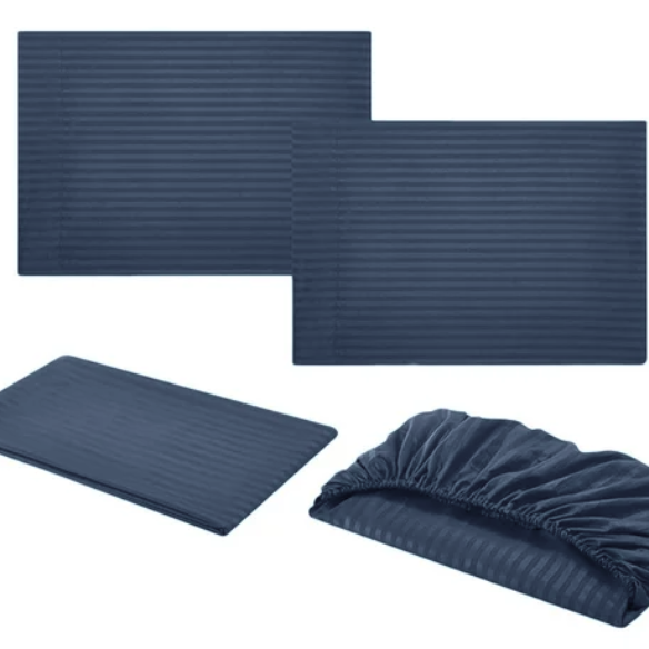 4-Piece Luxury Bed Sheet Set – Fitted & Flat Sheets with Pillowcases | Solid Stripe Bedding for Twin, Full, Queen, King Sizes