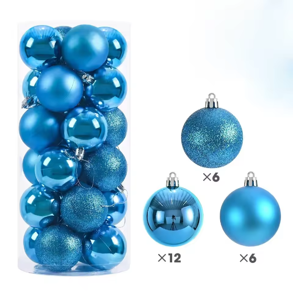Blue Christmas Ball Ornaments – 24-Piece Set, Shatterproof Holiday Decorations (Available in 3 cm, 4 cm, and 6 cm)