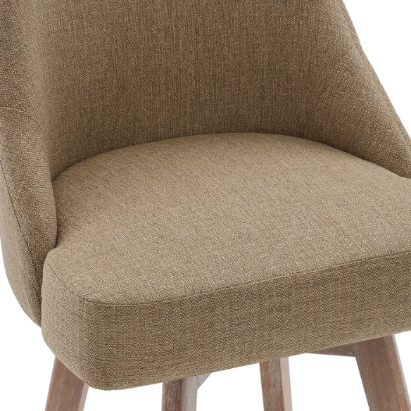 Modern Counter Height Swivel Bar Stool – Upholstered Faux Leather/Polyester Blend Seat, Solid Beech Wood Frame, Ergonomic High Back, Bronze Metal Footrest, 300lb Capacity for Kitchen, Bar, or Pub
