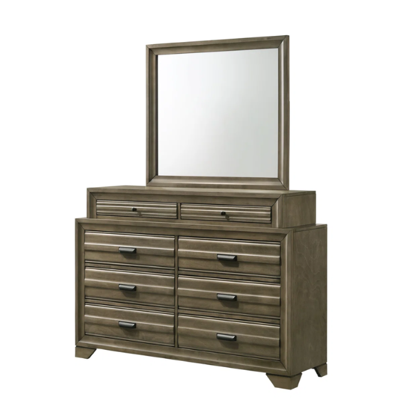 Contemporary Solid Wood 4-Piece Platform Queen Bedroom Set – Storage Bed with Headboard Shelves, Dresser, Nightstand, and Textured Drawer Fronts