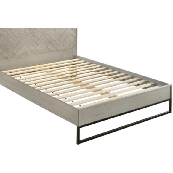 Industrial Mid-Century Modern Platform Bedroom Set with Herringbone Design Headboard – Stylish and Versatile