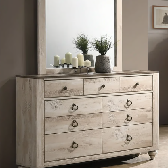 Rustic and Refined 6-Piece Contemporary Driftwood King Bedroom Set with Dovetail Construction and Antique-Inspired Distressed Finish