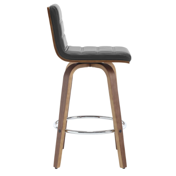 Mid-Century Modern Faux Leather Swivel Counter/Bar Stools – 360° Swivel, Padded PU Leather Seat & Back, Durable Bentwood Legs, Metal Footrest, Supports Up to 440lbs for Home Bar or Kitchen