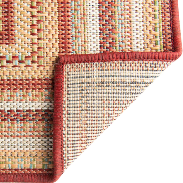 Coastal-Inspired Geometric Rug – Fade & Stain-Resistant, Burgundy,Ivory,Orange,Green,Blue Pattern, Ideal for Indoor/Outdoor Use