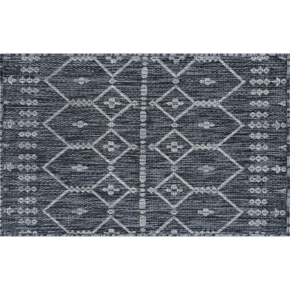 Boho-Inspired Charcoal & Light Grey Geometric Rug – Fade & Stain-Resistant, Low-Pile, Perfect for High-Traffic Indoor/Outdoor Spaces