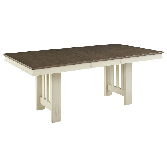 7-Piece Solid Wood Dining Set - Trestle Table with Self-Storing Leaf and Comfortable Side Chairs