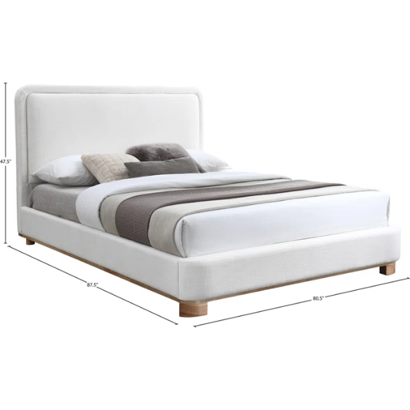Luxurious Linen Textured Fabric King Size Upholstered Panel Bed with Solid Wood Base