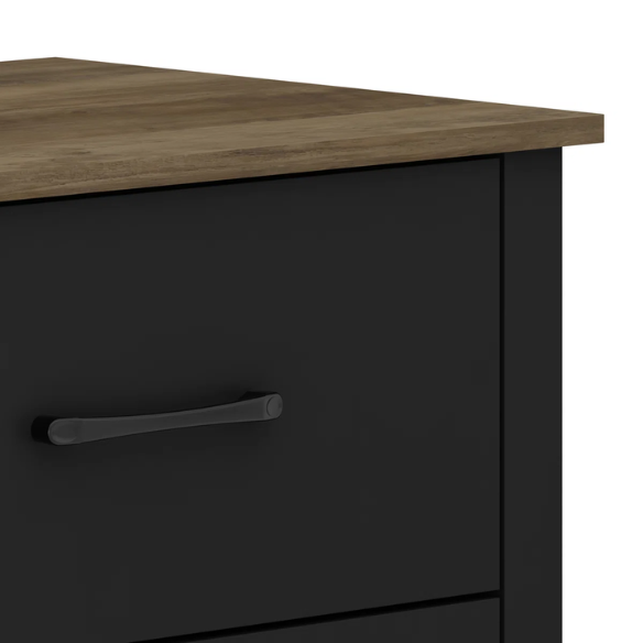 Modern 6-Drawer Double Dresser with Flared Feet and Sleek Black Metal Handles