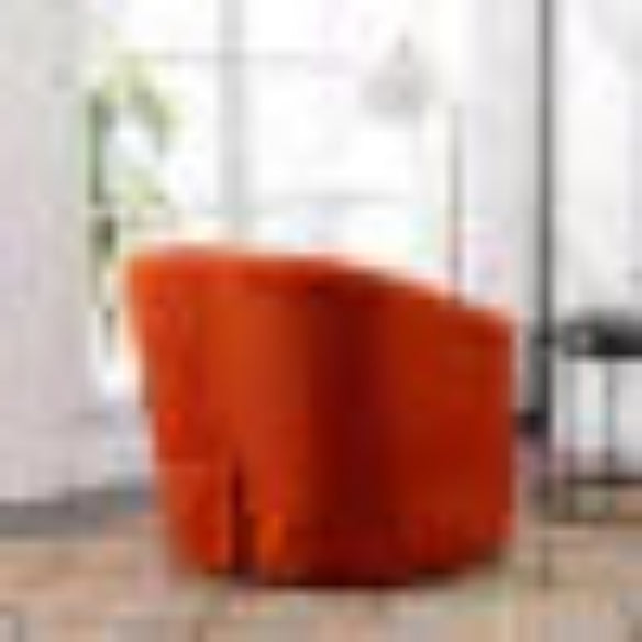 A set of two Burnt Orange Swivel Accent Chairs featuring rich, warm upholstery in burnt orange, set atop sleek metal frames with wood accents. The chairs have a 360-degree swivel base for easy movement and flexible seating. Their modern yet timeless design, along with plush foam and spring cushioning, offers comfort and style, making them a versatile addition to various home spaces like living rooms, offices, or bedrooms.