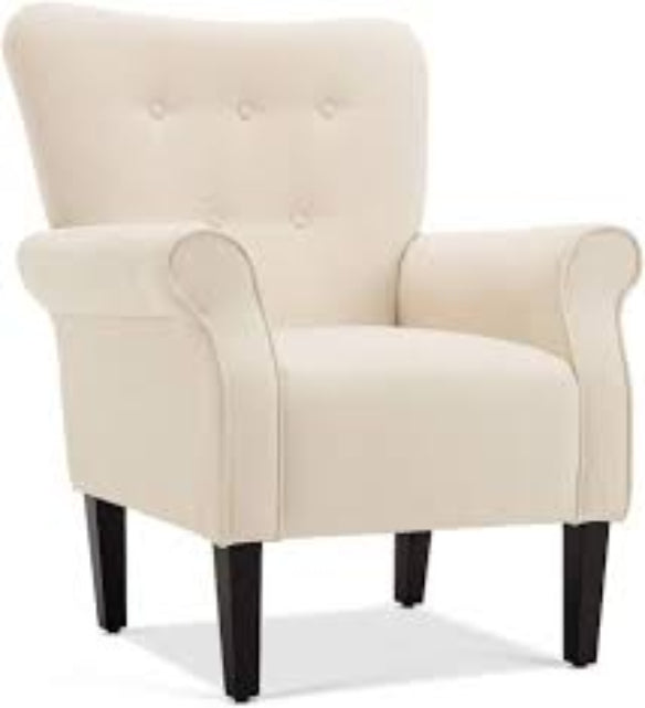 A stylish solid cream accent chair with sleek, tapered wooden legs and a minimalist design. The chair features soft, neutral cream upholstery with a comfortable, wide seat, padded armrests, and a gently sloping backrest, offering a blend of elegance and ergonomic support. Ideal for living rooms, offices, or reading nooks, its clean lines and timeless design complement a variety of decor styles.