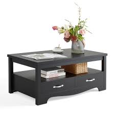 Farmhouse Coffee Table with Storage – Rustic Modern Wood Center Table.Elevate your living room with this durable, waterproof farmhouse coffee table featuring drawers and open shelves. Perfect for rustic or modern decor.