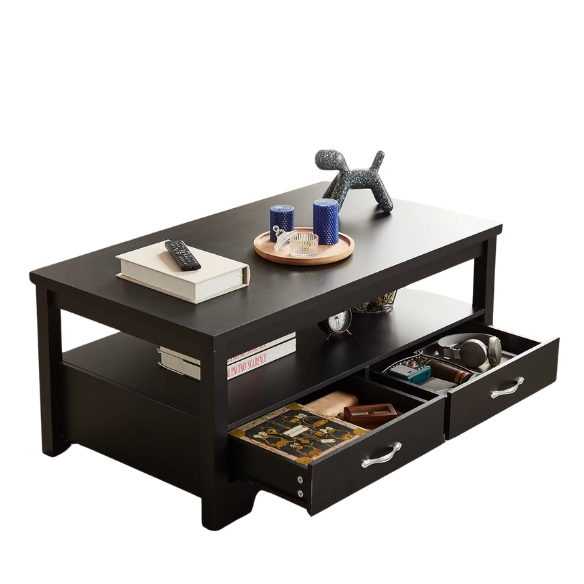 Farmhouse Coffee Table with Storage – Rustic Modern Wood Center Table.Elevate your living room with this durable, waterproof farmhouse coffee table featuring drawers and open shelves. Perfect for rustic or modern decor.