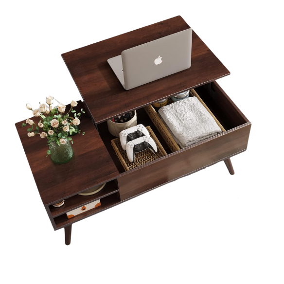 Dual-toned espresso finish. Child-safe hydraulic lift. Espresso lift-top coffee table. Mid-century storage table espresso.
