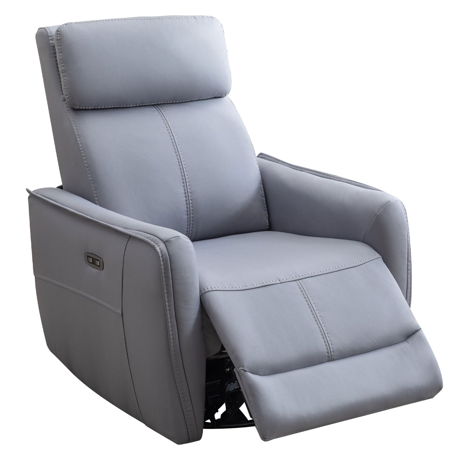 Blue grey power swivel rocker recliner with 270° swivel, smooth gliding recline, USB charging port, and durable faux leather fabric. Supports up to 350 lbs, perfect for living room, bedroom, or nursery. Easy assembly and quiet motor.