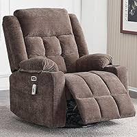 Coffee brown recliner with swivel, heat, massage, cup holders, and footrest. Wing-back design, durable wood & metal frame, ideal for relaxation and modern décor.