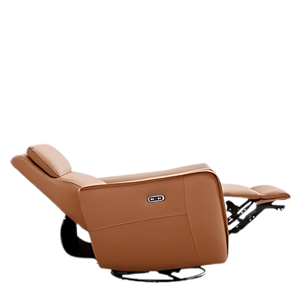 Vermilion Orange Power Swivel Rocker Recliner with 270° swivel, smooth gliding recline, USB charging port, and durable faux leather fabric. Supports up to 350 lbs, perfect for living room, bedroom, or nursery. Easy assembly and quiet motor.